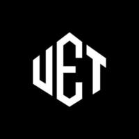 création de logo de lettre uet avec forme de polygone. création de logo en forme de polygone et de cube uet. modèle de logo vectoriel uet hexagone couleurs blanches et noires. monogramme uet, logo d'entreprise et immobilier.
