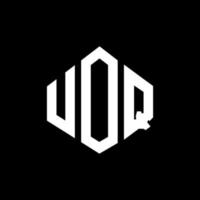 création de logo de lettre uoq avec forme de polygone. création de logo en forme de polygone et de cube uoq. modèle de logo vectoriel uoq hexagone couleurs blanches et noires. monogramme uoq, logo commercial et immobilier.