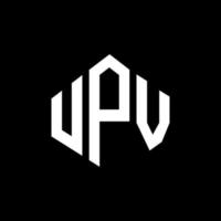 création de logo de lettre upv avec forme de polygone. création de logo en forme de polygone et de cube upv. modèle de logo vectoriel upv hexagone couleurs blanches et noires. monogramme upv, logo d'entreprise et immobilier.