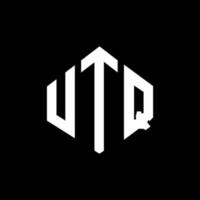 création de logo de lettre utq avec forme de polygone. création de logo en forme de polygone et de cube utq. modèle de logo vectoriel utq hexagone couleurs blanches et noires. monogramme utq, logo commercial et immobilier.