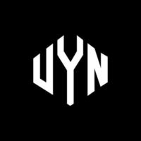 création de logo de lettre uyn avec forme de polygone. création de logo en forme de polygone et de cube uyn. modèle de logo vectoriel hexagone uyn couleurs blanches et noires. monogramme uyn, logo d'entreprise et immobilier.