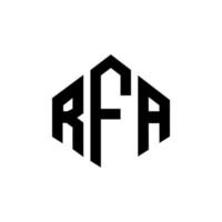 création de logo de lettre rfa avec forme de polygone. création de logo en forme de polygone et de cube rfa. modèle de logo vectoriel hexagone rfa couleurs blanches et noires. monogramme rfa, logo d'entreprise et immobilier.