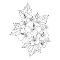 Doodle page de coloriage d'illustration de fleur d'hibiscus avec trait d'art en ligne vecteur