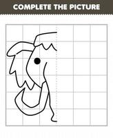jeu d'éducation pour les enfants compléter l'image dessin animé mignon tête de mammouth préhistorique demi contour pour le dessin vecteur