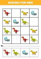 jeu d'éducation pour les enfants sudoku pour les enfants avec dessin animé mignon dinosaure préhistorique tyrannosaurus pachycephalosaurus leptoceratops oeuf image vecteur