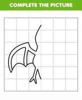 jeu d'éducation pour les enfants compléter l'image dessin animé mignon dinosaure volant préhistorique demi contour pour le dessin vecteur