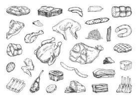 illustrations de produits à base de viande dans un style d'encre d'art vecteur