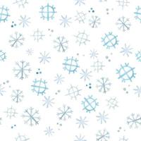 modèle sans couture aquarelle avec des flocons de neige. flocons de neige bleus mignons dessinés dans le style de dessin animé, chutes de neige. symbole du nouvel an, noël, vacances d'hiver vecteur