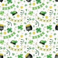 motif aquarelle sans couture pour le jour de st patricks. joli imprimé aux couleurs vertes pour les vacances de la saint patrick. dessin à la main en style cartoon vecteur