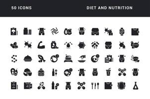 ensemble d'icônes simples de régime et de nutrition vecteur