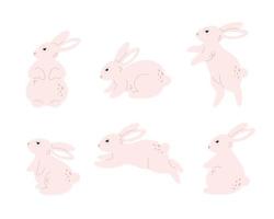 jolie collection de lapins blancs. personnages de lapins dans différentes poses et actions vecteur