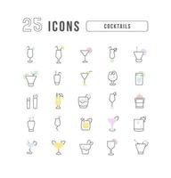 ensemble d'icônes linéaires de cocktails vecteur