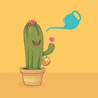 arroser le cactus pour qu'il pousse dans l'illustration de la chambre jaune vecteur