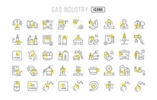 ensemble d'icônes linéaires de l'industrie du gaz vecteur