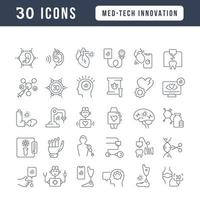 ensemble d'icônes linéaires de l'innovation med-tech vecteur