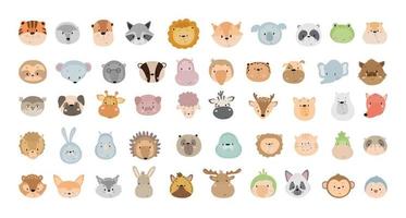 collection de visages d'animaux de dessin animé vecteur
