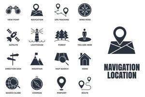 ensemble d'illustration vectorielle de logo d'icône de localisation de navigation. modèle de symbole de pack d'emplacement. maison, repérer, signe de direction, boussole et plus pour la collection de conception graphique et web vecteur