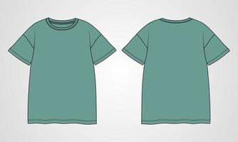t-shirt à manches courtes mode technique croquis plat modèle d'illustration vectorielle vues avant et arrière vecteur