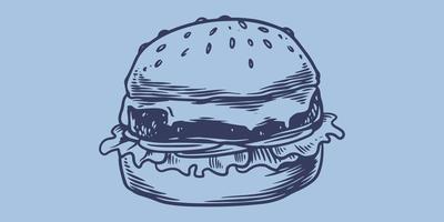 dessin à la main restauration rapide de gros hamburgers délicieux malbouffe vecteur