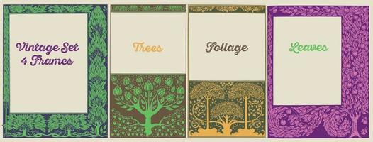 arbre vintage, feuilles et feuillage. gravure, gravure sur bois. à utiliser sur les couvertures de livres, les emballages et les cartes d'invitation. vecteur
