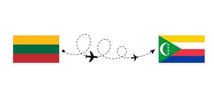 vol et voyage de la lituanie aux comores par concept de voyage en avion de passagers vecteur