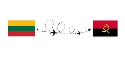 vol et voyage de la lituanie à l'angola par concept de voyage en avion de passagers vecteur