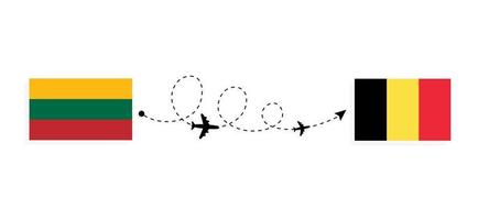 vol et voyage de la lituanie à la belgique par concept de voyage en avion de passagers vecteur