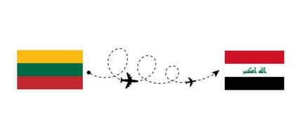 vol et voyage de la lituanie à l'irak par le concept de voyage en avion de passagers vecteur