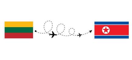 vol et voyage de la lituanie à la corée du nord par concept de voyage en avion de passagers vecteur