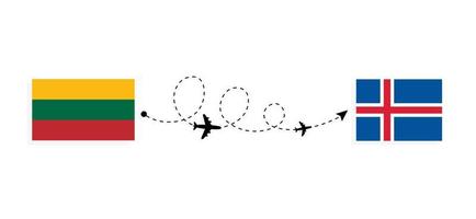 vol et voyage de la lituanie à l'islande par le concept de voyage en avion de passagers vecteur