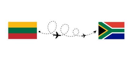 vol et voyage de la lituanie à l'afrique du sud par le concept de voyage en avion de passagers vecteur