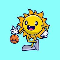 dessin animé mignon soleil jouant au basket vecteur