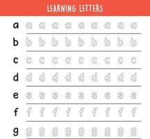 apprentissage des lettres écriture de l'alphabet et pratique de l'écriture manuscrite simple illustration vectorielle plane. vecteur