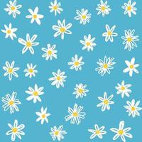 motif floral de camomille en petites fleurs blanches. fond floral harmonieux de marguerite pour les imprimés de mode. texture vectorielle continue. bouquet de printemps en style croquis sur bleu vecteur