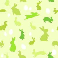 motif vert printemps de pâques avec lapin mignon et oeufs. lapins plats dessinés à la main. illustration vectorielle vecteur