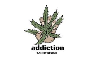 rétro vintage main tenir cannabis marijuana ganja feuille pour la conception de t-shirt vecteur