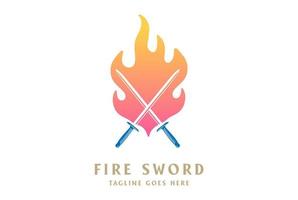 feu de flamme moderne avec vecteur de conception de logo d'arme de lame d'épée