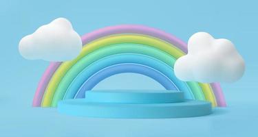 podium avec vecteur arc-en-ciel et nuages. fond mignon pour la conception des enfants. illustration festive pour baby shower