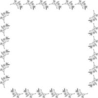cadre carré avec des branches de sakura en noir et blanc sur fond blanc. image vectorielle. vecteur
