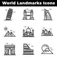 icônes de point de repère mondial, y compris les pyramides vecteur