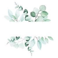 stock illustration dessin à l'aquarelle. cadre de feuilles d'eucalyptus. décoration pour cartes, invitations de mariage. espace pour le texte vecteur