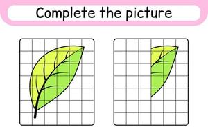 compléter la feuille de l'image. copier l'image et la couleur. terminer l'image. livre de coloriage. jeu d'exercices de dessin éducatif pour les enfants vecteur