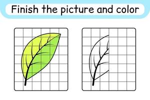 compléter la feuille de l'image. copier l'image et la couleur. terminer l'image. livre de coloriage. jeu d'exercices de dessin éducatif pour les enfants vecteur