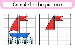compléter le navire image. copier l'image et la couleur. terminer l'image. livre de coloriage. jeu d'exercices de dessin éducatif pour les enfants vecteur