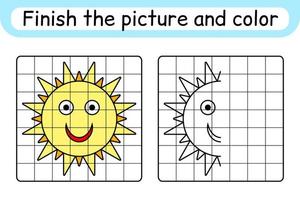 compléter le tableau soleil. copier l'image et la couleur. terminer l'image. livre de coloriage. jeu d'exercices de dessin éducatif pour les enfants vecteur