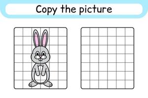 copier l'image et colorier le lapin. compléter le tableau. terminer l'image. livre de coloriage. jeu d'exercices de dessin éducatif pour les enfants vecteur