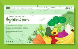 légumes et fruits médias sociaux page de destination modèle dessin animé fond illustration vectorielle vecteur