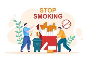 arrêter de fumer ou pas de cigarettes pour lutter contre les mauvaises habitudes de fumeur, médical et comme alerte précoce en illustration de dessin animé plat vecteur