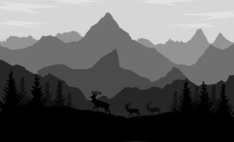 silhouettes de montagne en noir et blanc vecteur