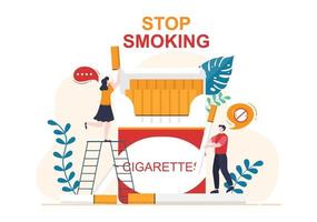 arrêter de fumer ou pas de cigarettes pour lutter contre les mauvaises habitudes de fumeur, médical et comme alerte précoce en illustration de dessin animé plat vecteur